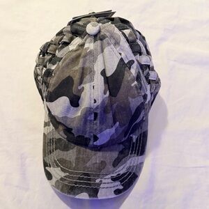 C.C Exclusives Grey Camo Women’s Ponytail or Messy Bun Criss Cross Hat NWT